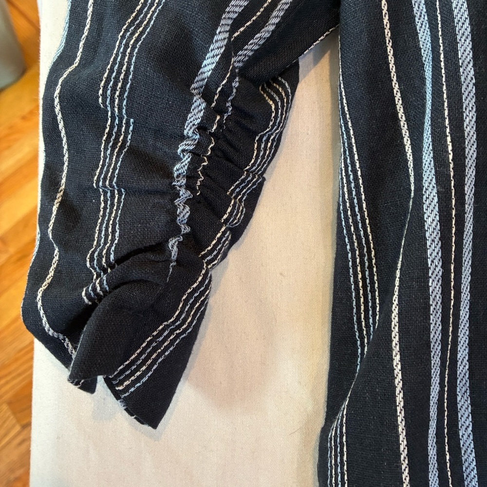 Spring Linen Blazer Women Large Navy/Light Blue/White Striped Blazer Linen Blend - Picture 5 of 12